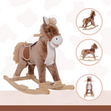 HOMCOM Kids Rocking Horse in Plush & Wood with Easy-Grip Handles and Footrest – Ride-On Rocker for Ages 3+