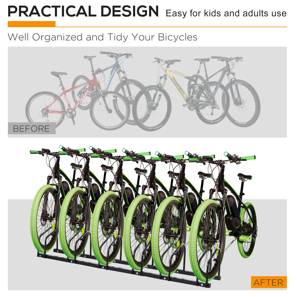 HOMCOM 6 Bike Parking Rack, Galvanised Steel Floor or Wall Mount Stand – Detachable Bicycle Storage, Black
