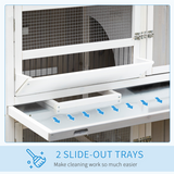 PawHut Two-Tier Wooden Rabbit Hutch with Ramp, Wheels, Trough & Rain Cover – Outdoor Pet House, Grey