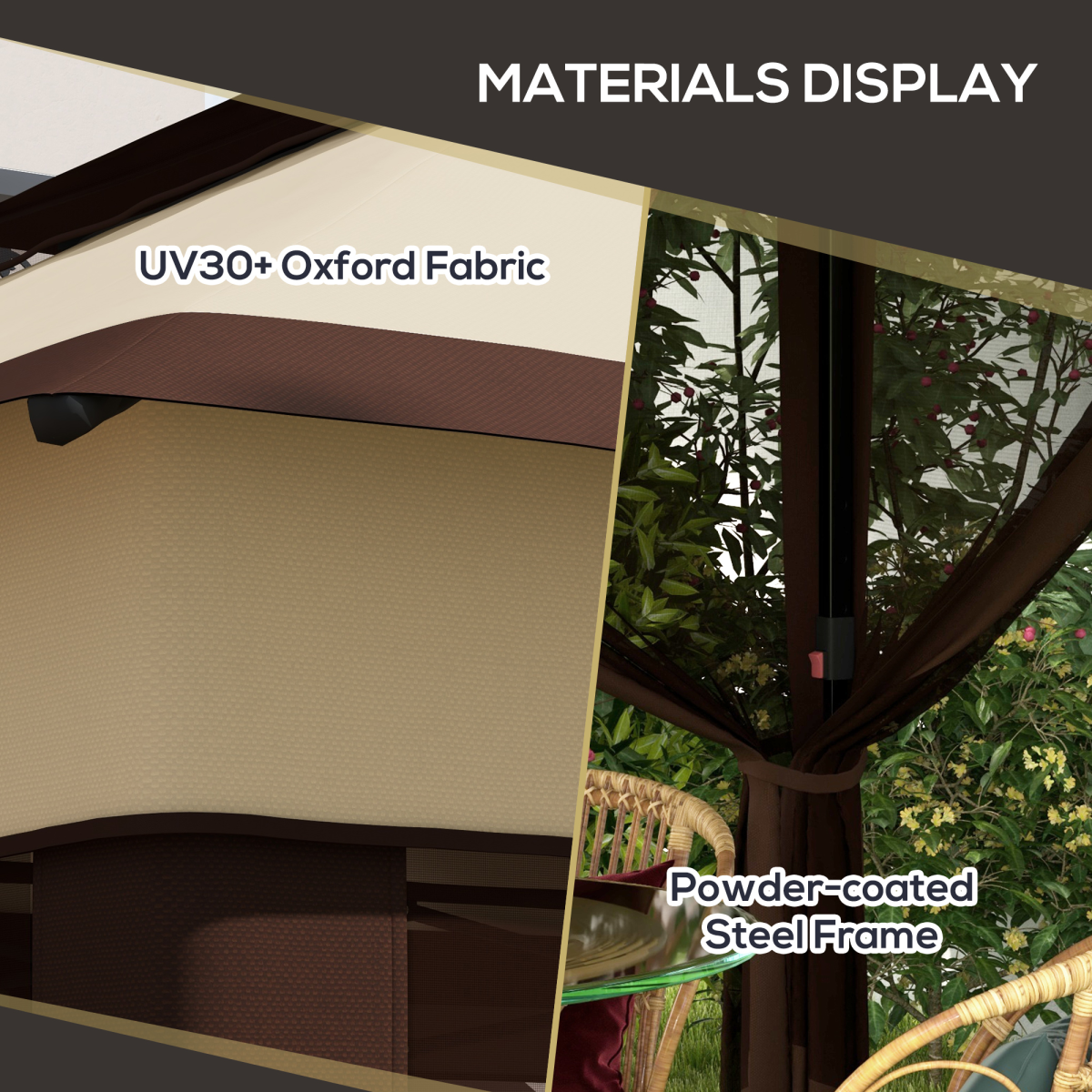 Outsunny 3x3m Pop Up Gazebo with UV30+ Canopy, Mesh Curtains & Adjustable Height – Garden Shelter, Beige