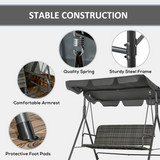 Outsunny 3-Person Rattan Hanging Swing Chair with Adjustable Canopy & Metal Stand – Garden Patio Bench