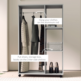 HOMCOM Rolling Open Wardrobe with Hanging Rail & 3 Shelves – Clothes Storage on Wheels, Grey