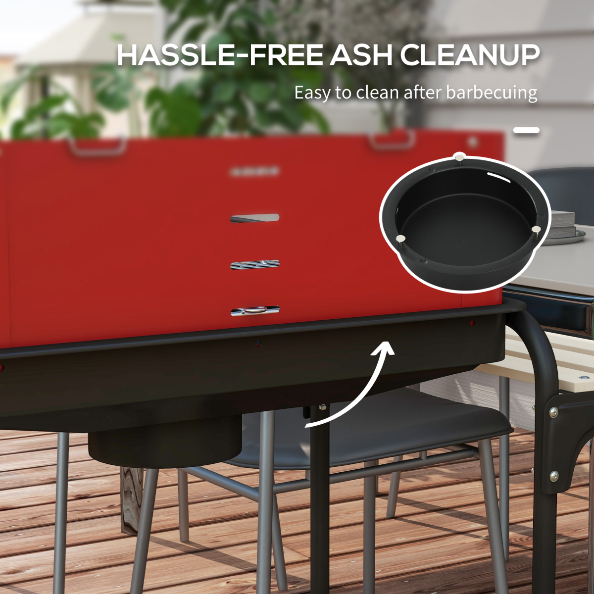 Outsunny Charcoal BBQ Grill Trolley with 5-Level Adjustable Height, Warming Rack, Ash Catcher & Wheels, Red/Black