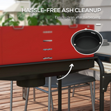 Outsunny Charcoal BBQ Grill Trolley with 5-Level Adjustable Height, Warming Rack, Ash Catcher & Wheels, Red/Black