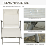 Outsunny Foldable Sun Lounger with 7-Level Adjustable Backrest, Padded Seat and Pillow – Textilene, White