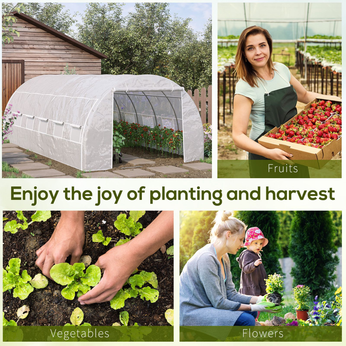 Outsunny 6 x 3 x 2m Walk-In Polytunnel Greenhouse with Galvanised Steel Frame and Roll-Up Windows