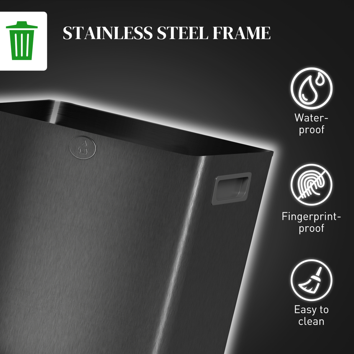 HOMCOM 2 x 15L Dual Compartment Pedal Bin for Recycling & Waste – Stainless Steel Kitchen Bin, Black