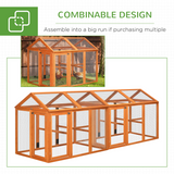 PawHut Wooden Chicken Run with Multiple Doors & Combinable Design – Spacious Coop for 3–6 Chickens, Orange