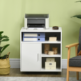 HOMCOM Multi-Storage Printer Unit with 5 Compartments and Lockable Wheels – Mobile Office Organiser, White
