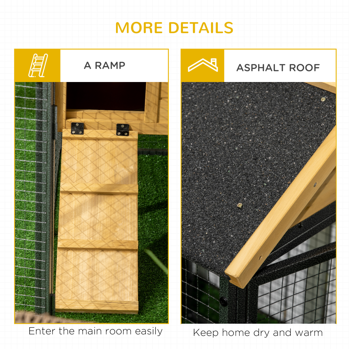 PawHut Two-Tier Outdoor Rabbit Hutch with Run, Removable Tray & Asphalt Roof – Wood and Steel Bunny Cage