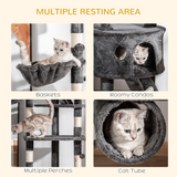 PawHut 240–260cm Floor-to-Ceiling Cat Tree with Houses, Hammocks, Ramps & Scratching Posts – Dark Grey