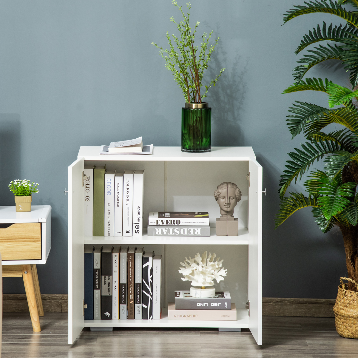 HOMCOM Freestanding Storage Cabinet with 2 Shelves – Wooden Sideboard for Bedroom or Office, White