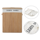 HOMCOM Collapsible Bamboo Laundry Basket with Lid & Removable Bag – Foldable Storage with PU Handles
