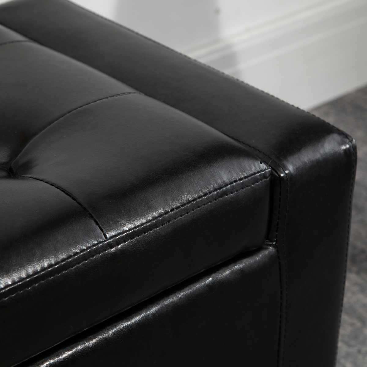 HOMCOM Deluxe Tufted PU Leather Storage Ottoman Bench with Hidden Storage – Footrest and End-of-Bed Seat