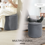 HOMCOM Fabric Storage Ottoman Set of 2 with Removable Lids – Nesting Footstools, Corduroy, Light Grey