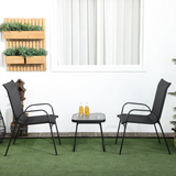 Outsunny 3-Piece Bistro Set with 2 Stackable Mesh Armchairs & Coffee Table – Steel Frame Patio Set, Black