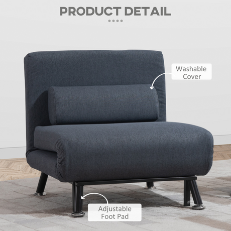 Dimension diagram of the HOMCOM faux suede futon sofa bed
