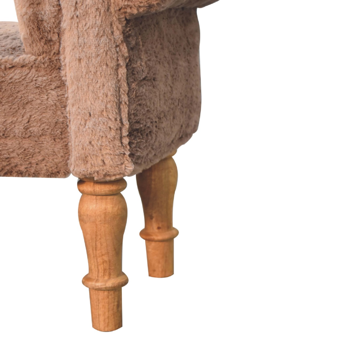Artisan Furniture Mocha Faux Fur Upholstered Bedroom Bench – Solid Mango Wood Turned Legs, Brown