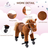 HOMCOM Rocking Horse Ride-On with Sounds, Plush Body and Rolling Wheels – Kids Toy for Ages 3+