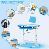 HOMCOM Kids Study Desk and Chair Set with USB Lamp, Tiltable Tabletop and Adjustable Height, Blue