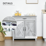 Farmhouse Barn Door Sideboard Buffet & Coffee Bar Cabinet – Sliding Door Kitchen Storage, Grey Wood Grain