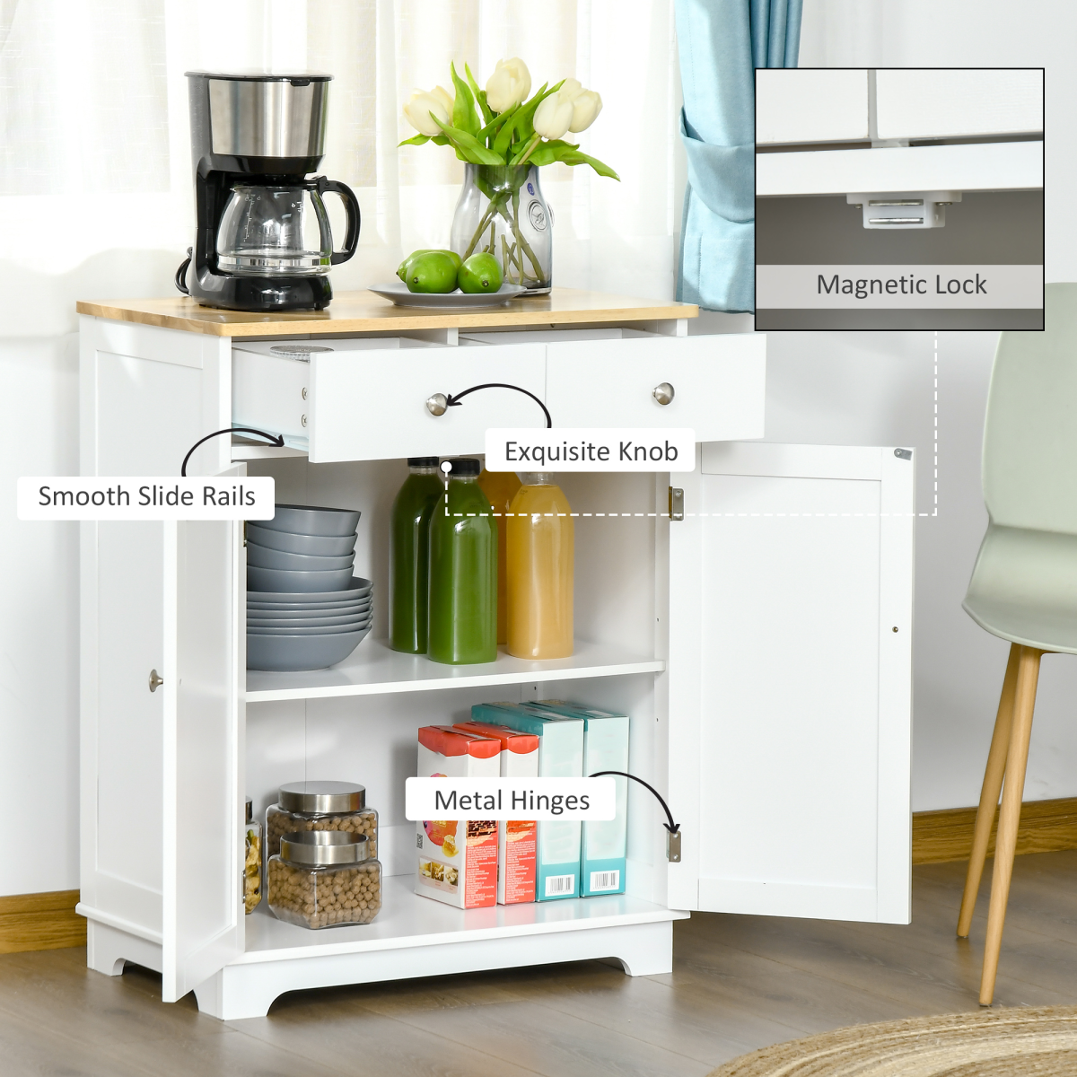 HOMCOM Rubberwood Top Kitchen Island Cupboard with Adjustable Shelf – Kitchen Storage and Side Cabinet