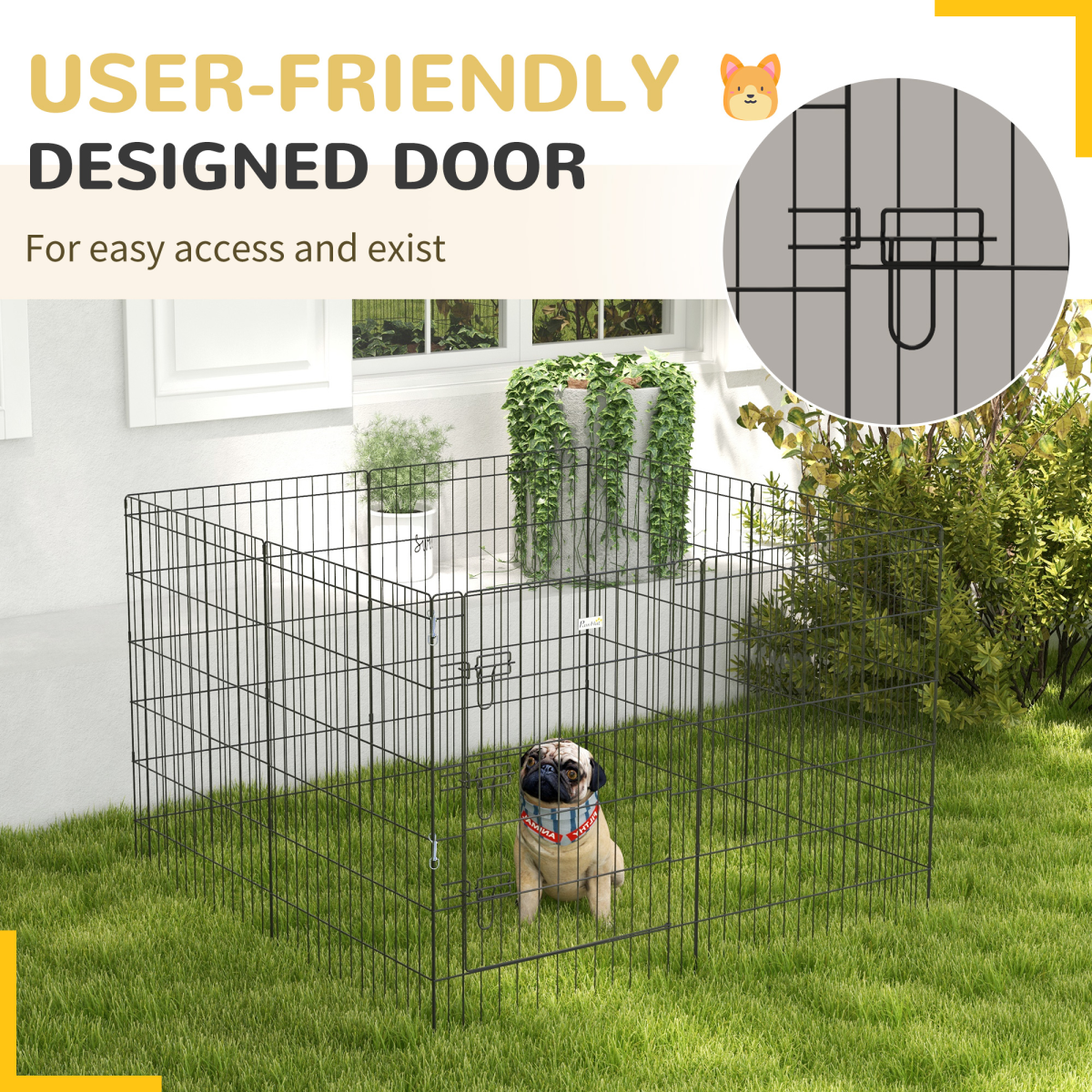 PawHut 8-Panel Metal Dog Pen with Lockable Door – Indoor/Outdoor Pet Playpen for Small & Medium Dogs, 91cm High