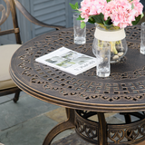 Outsunny 4-Seater Round Garden Dining Set with Cushions & Parasol Hole – Cast Aluminium Outdoor Furniture, Bronze