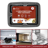 VINSANI 3-Compartment Meal Prep Containers with Airtight Lids – 2 x 10 Pack, 20 Total