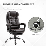 High Back Executive Reclining Office Chair with Retractable Footrest & Lumbar Support – PU Leather Home Office Chair, Brown
