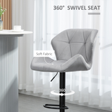 HOMCOM Set of 2 Velvet-Touch Bar Stools with Wing-Shape Seats & Metal Footrest – Kitchen Counter Seating, Grey