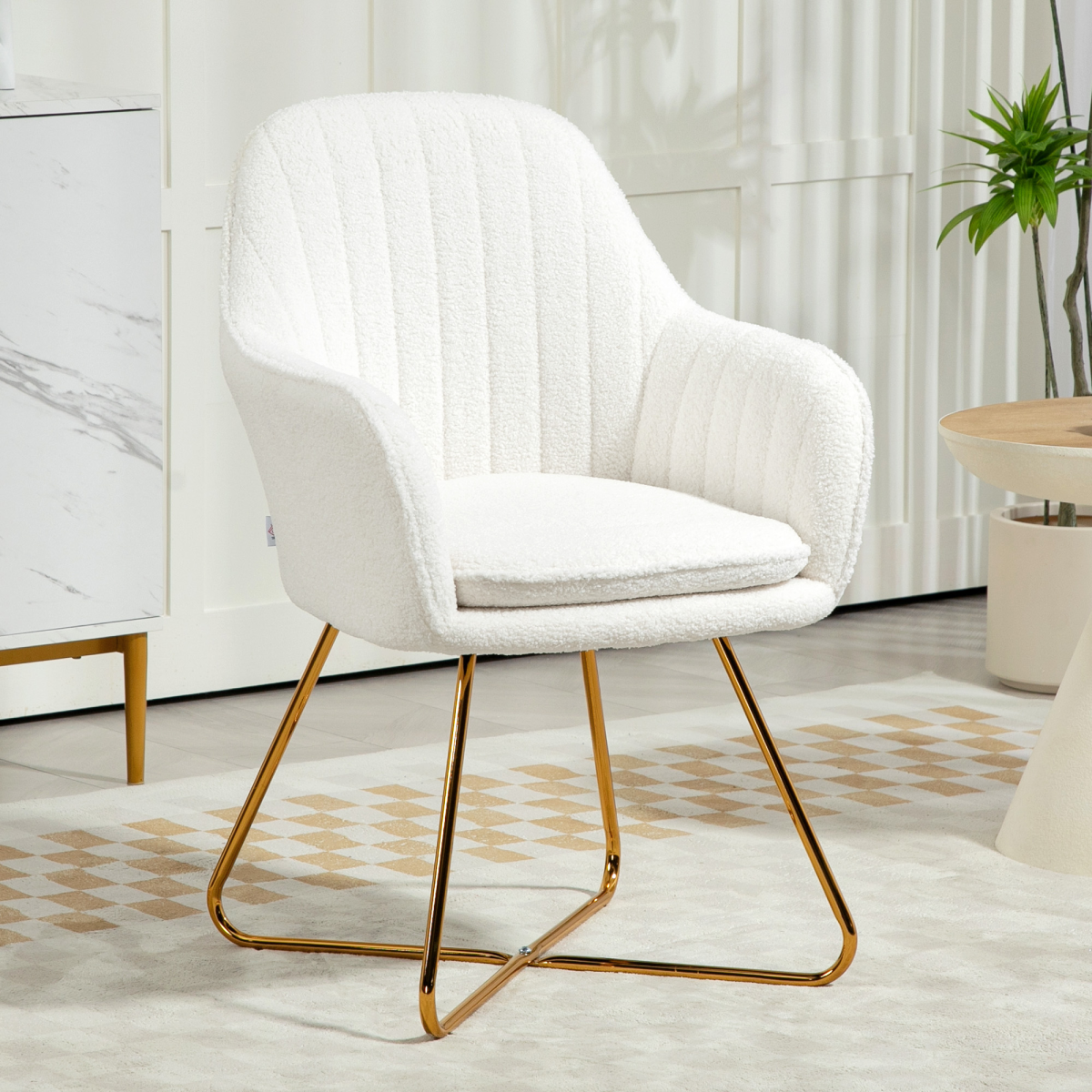 HOMCOM Cashmere-Feel Accent Armchairs with Steel Legs – Set of 2 Living Room Chairs, Cream White