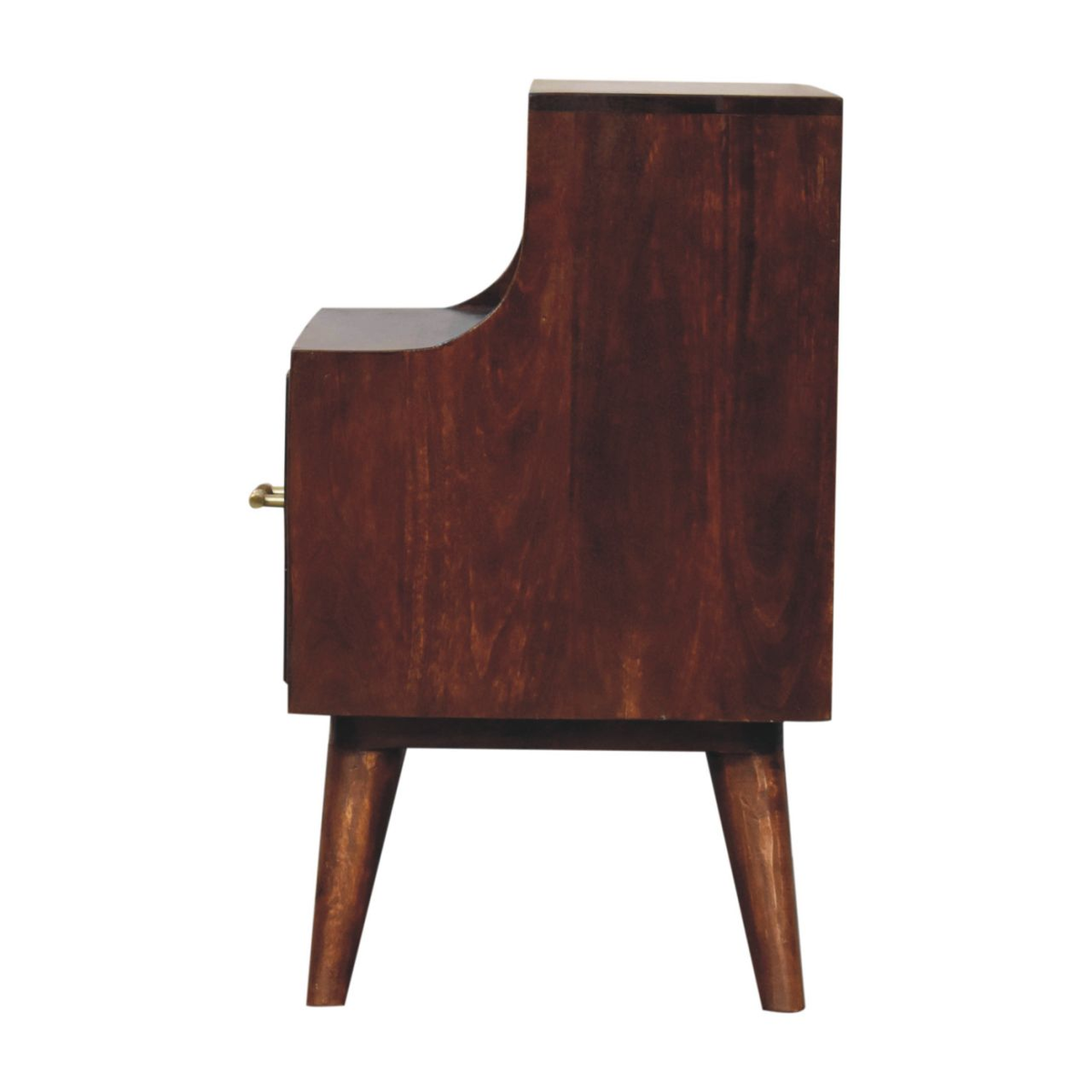 Artisan Furniture Solid Wood T-Bar Raised Back Bedside Table with 1 Drawer & Open Slot – Dark Brown