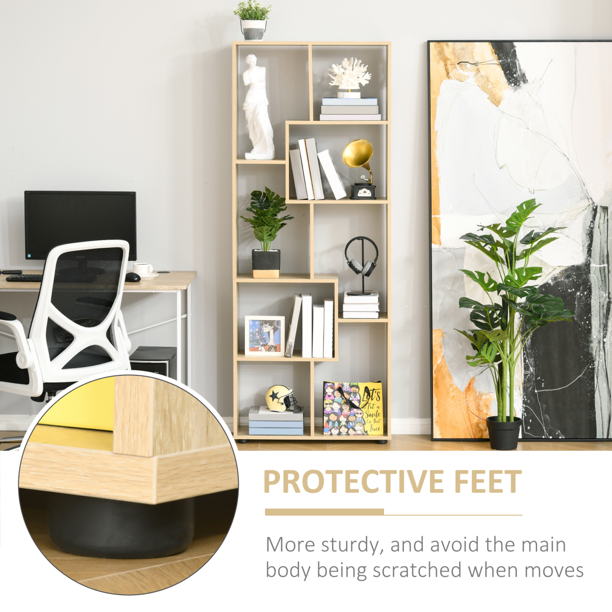 HOMCOM 178cm 8-Shelf Bookcase with Melamine Surface and Anti-Tipping Design – Multipurpose Storage, Oak Tone