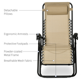 Outsunny 3-Piece Zero Gravity Chairs and Side Table Set with Cup Holders – Foldable Garden Sun Loungers, Beige