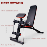 HOMCOM Foldable Weight Bench with 7 Incline Positions, Foam Rollers & Exercise Ropes – Home Gym Workout Bench