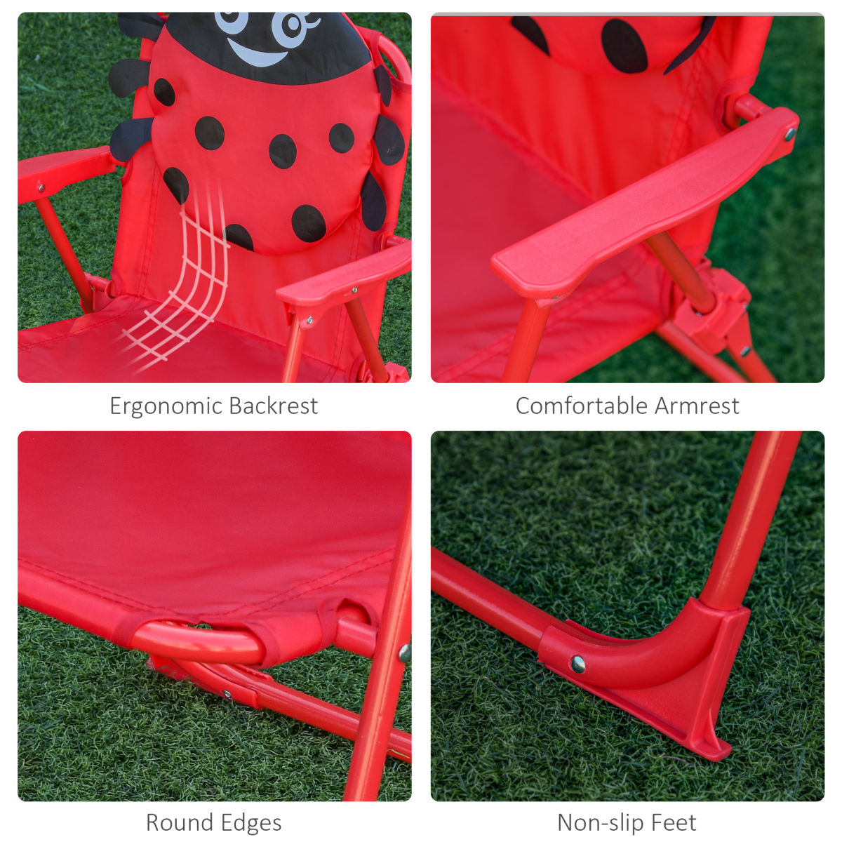 Kids Folding Picnic Table and Chair Set with Parasol – Four-Piece Outdoor Garden Set, Ladybird Design