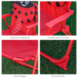 Kids Folding Picnic Table and Chair Set with Parasol – Four-Piece Outdoor Garden Set, Ladybird Design