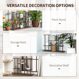 Outsunny 4 Tier Metal Flower Shelf Display Rack with Wooden Shelves – Plant Stand, Black Carbonised Finish