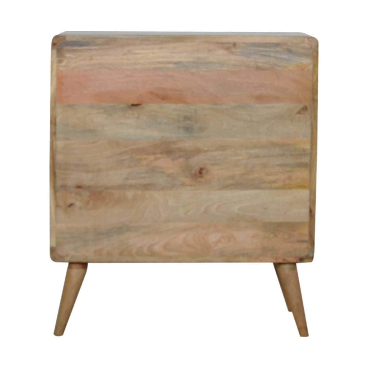Artisan Furniture Solid Mango Wood Curved Chest of 3 Drawers with Nordic Legs – Oak-ish Finish, Light Brown