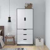 HOMCOM 2-Door Wardrobe with 3 Drawers & Hanging Rail – Bedroom Storage, White & Grey