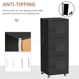 Rolling Storage Cabinet with 3 Compartments, Metal Doors and Wheels – Industrial Mobile File Cabinet, Black