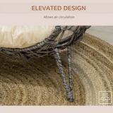 PawHut Elevated Rattan Cat House with Cushion – Kitten Basket Pet Bed with Door, Silver-Tone and Grey