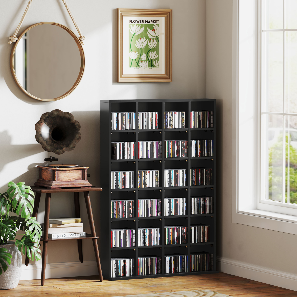 HOMCOM DVD & CD Media Storage Rack, 89 x 130.5cm – Holds 480 CDs or 312 DVDs, Living Room Shelf, Black