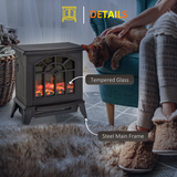 HOMCOM Electric Heater, 1000W/2000W with LED Charcoal Flame Effect & Thermostat – Cast Metal, Black