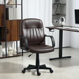 HOMCOM PU Leather Mid-Back Swivel Office Chair with 360° Swivel & Five Castors – Home Office Desk Chair, Dark Brown