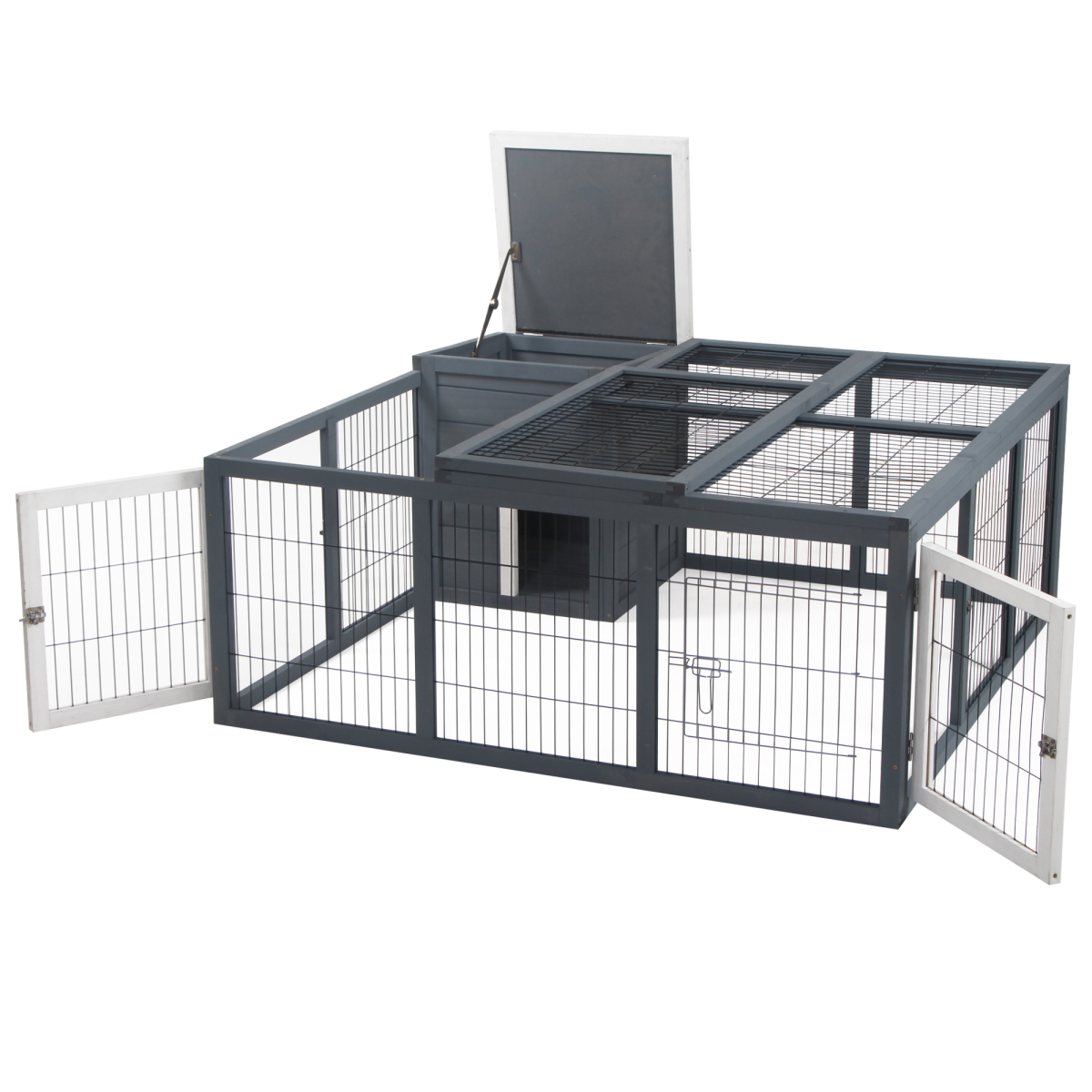 PawHut Rabbit Hutch and Run with Openable Main House and Roof – Small Animal Guinea Pig House