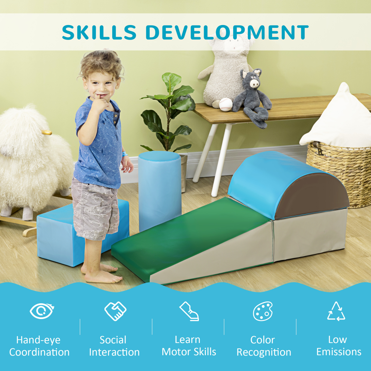 HOMCOM 5 Piece Soft Foam Play Set – Climb and Crawl Activity Blocks for Toddlers Aged 1-3