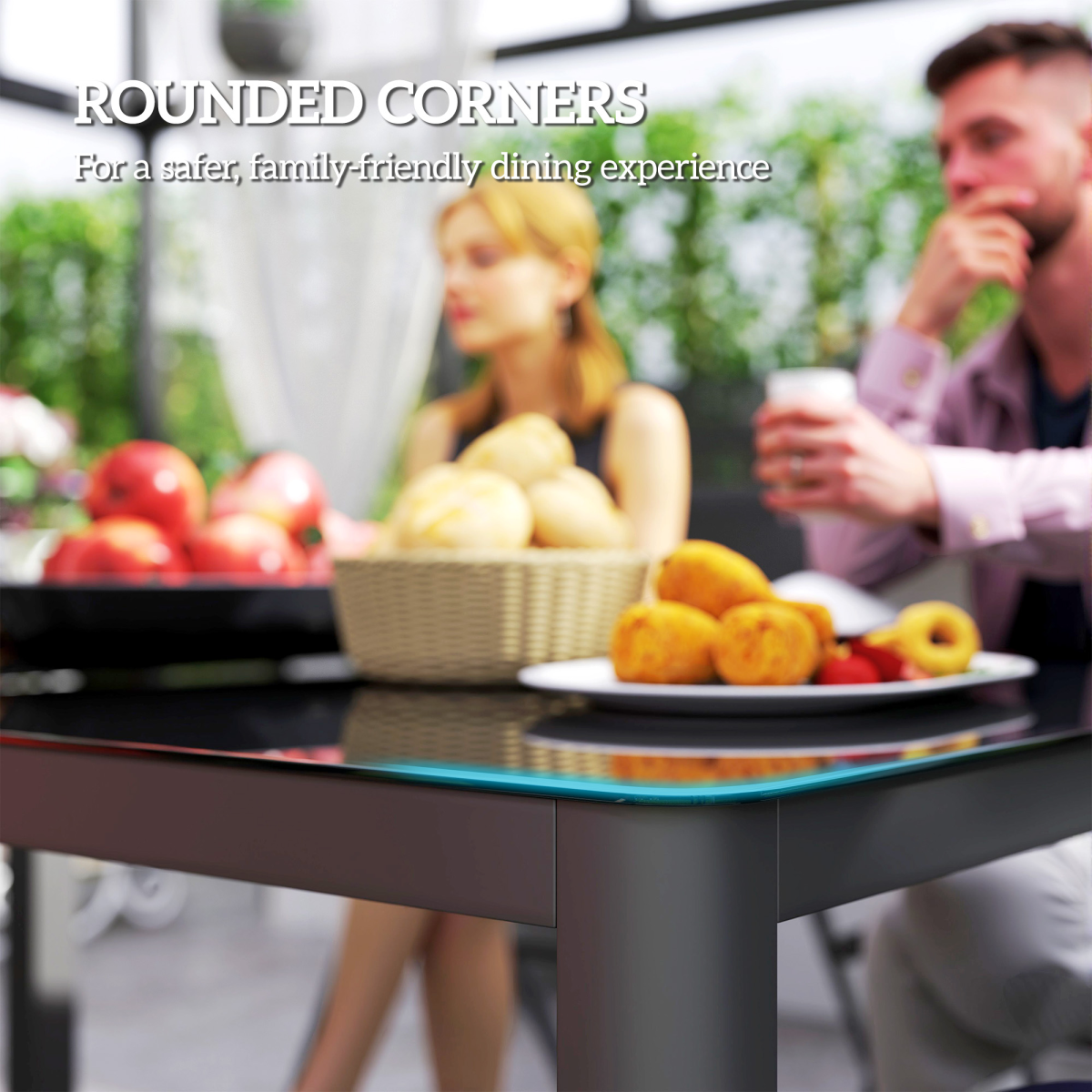 Outsunny Outdoor Dining Table for 6 with Tempered Glass Top & Powder-Coated Aluminium Frame – Patio Furniture, Grey