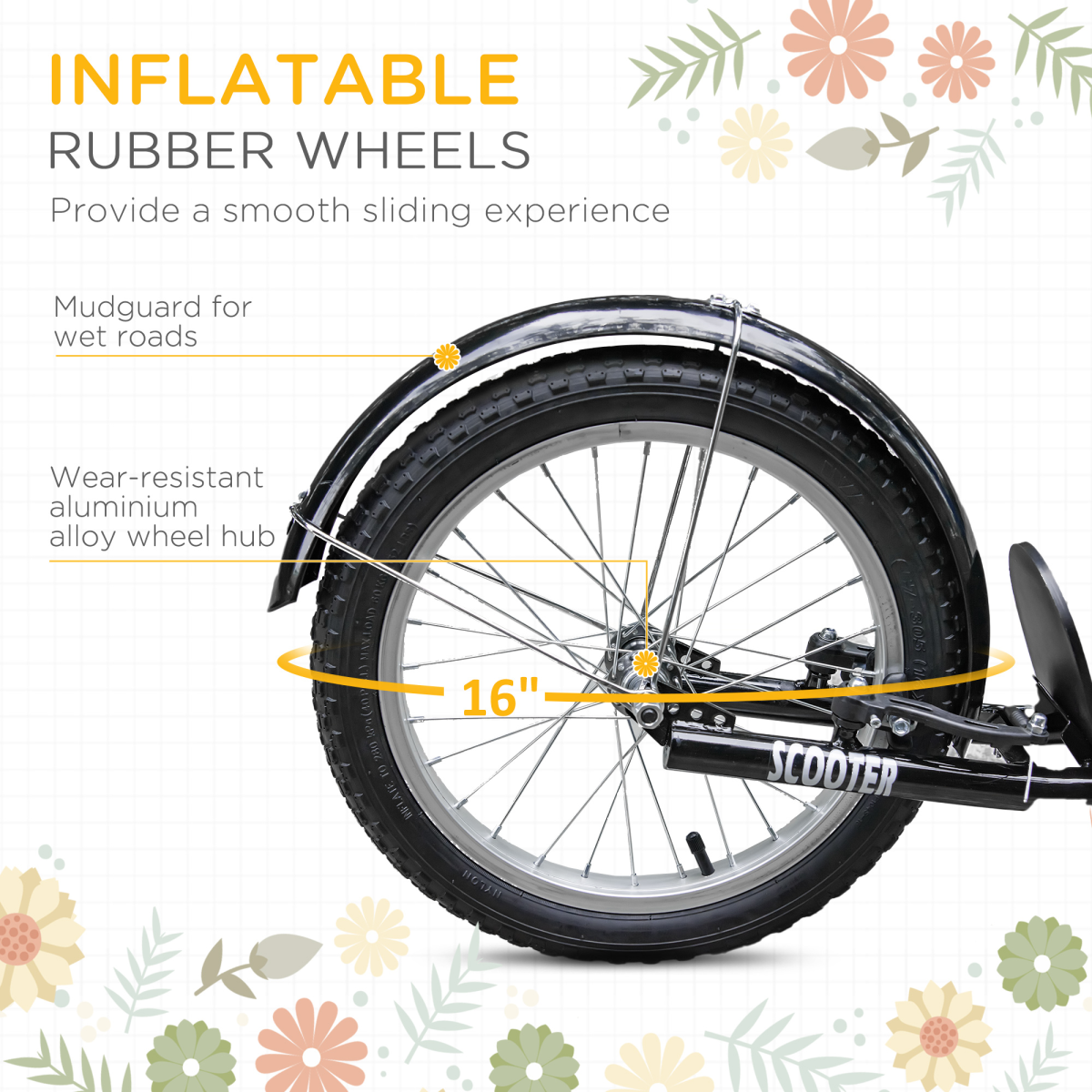 HOMCOM Kids Kick Scooter with Dual Brakes, Basket & Cup Holder – Adjustable Big Wheel Scooter for 5-12 Years
